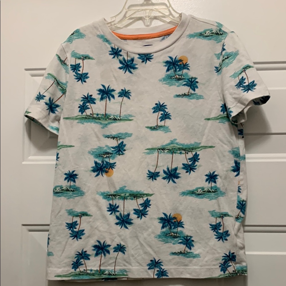 4/$10 Boys Old Navy Size 6/7 Blue Tropical Palm Tree Print T-Shirt